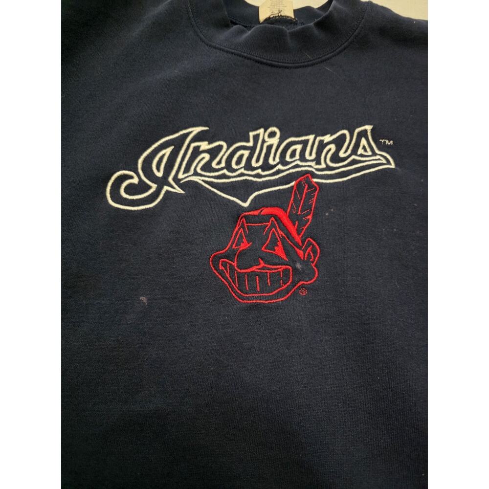 Vintage 90's Cleveland Indians Crewneck Sweatshirt L Made In USA Embroidered